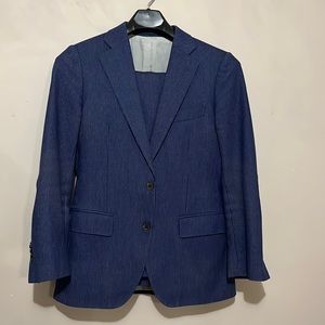 Suitsupply 38r Blue Pinstripe Suit with Elbow Patches